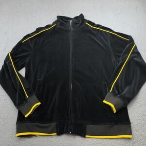 Sweatsedo Jacket Mens Medium Black Yellow Full Zip Velour Track Retro Style
